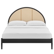 Maklaine Contemporary Rattan Cane Headboard Platform Bed in Black