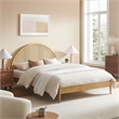 Maklaine Contemporary Rattan Cane Headboard Platform Bed in Oak