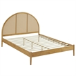 Maklaine Contemporary Rattan Cane Headboard Platform Bed in Oak