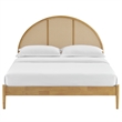 Maklaine Contemporary Rattan Cane Headboard Platform Bed in Oak