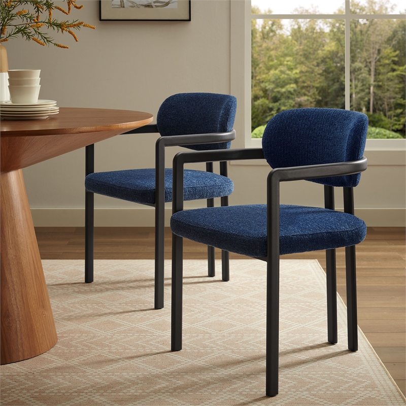 Maklaine Contemporary Open Back Design Dining Chair in Black Navy