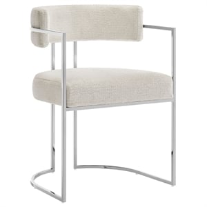 Maklaine Stainless Steel Chrome Metal Frame Dining Accent Chair in Silver Cream