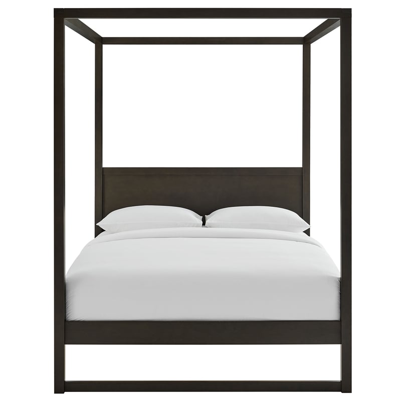 Maklaine Contemporary 4-Post Canopy Platform Bed in Smoked Oak