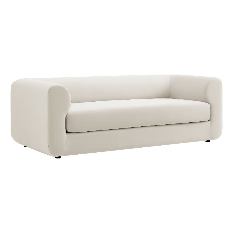 Maklaine Contemporary Performance Velvet Sofa in Alabaster White