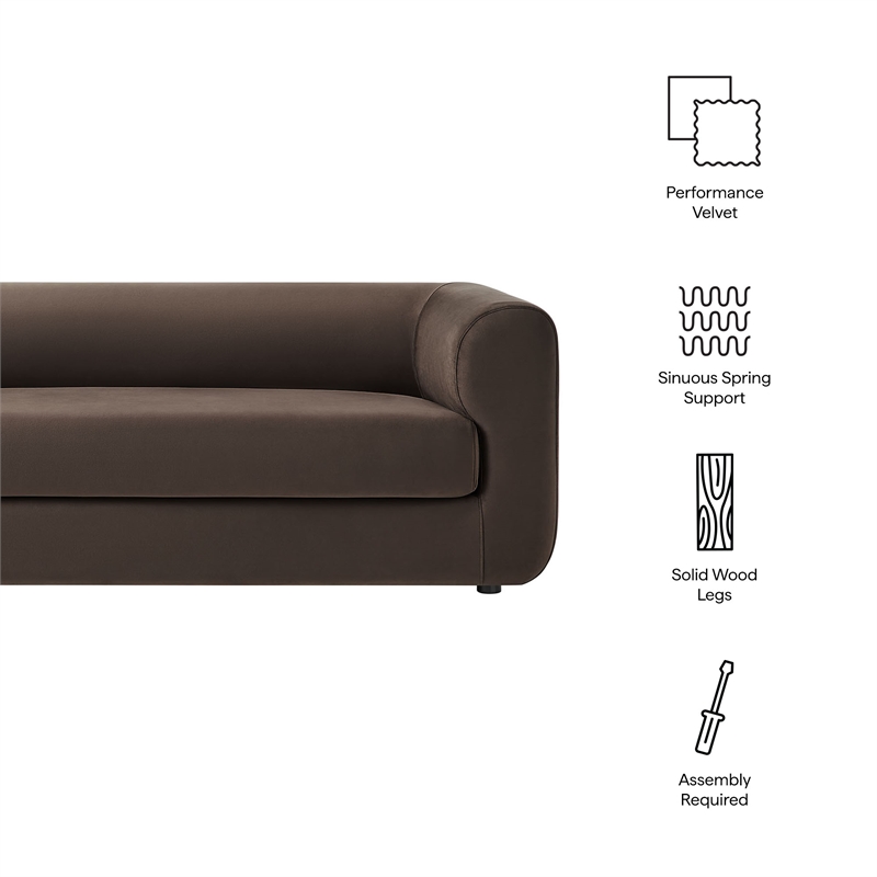 Maklaine Contemporary Performance Velvet Sofa in Chocolate Brown