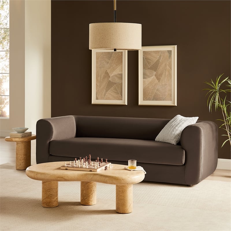 Maklaine Contemporary Performance Velvet Sofa in Chocolate Brown