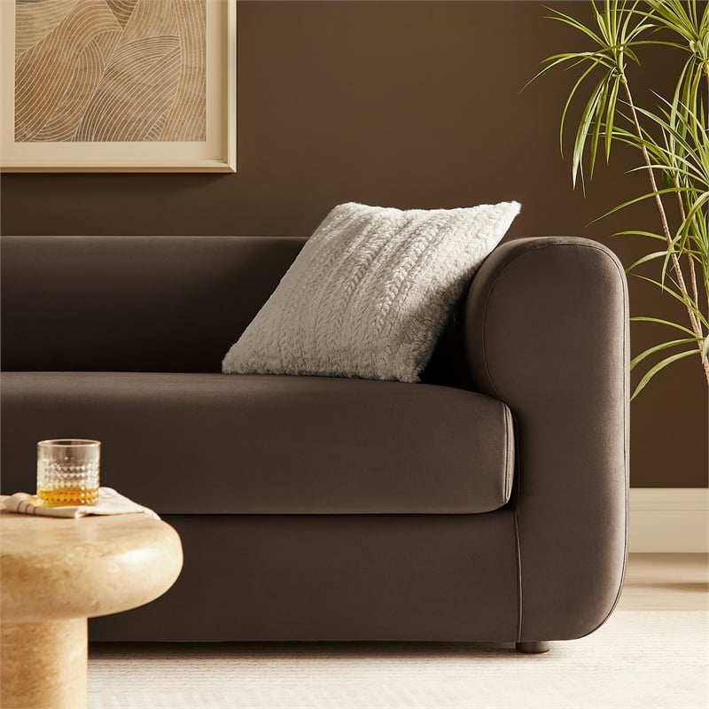 Maklaine Contemporary Performance Velvet Sofa in Chocolate Brown