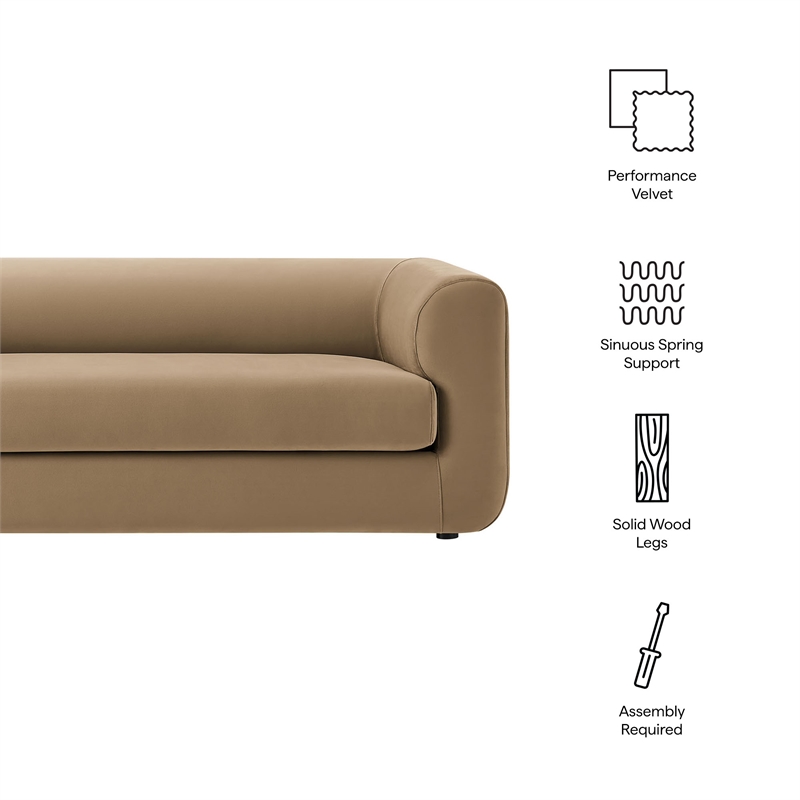 Maklaine Modaway Performance Velvet Upholstered Sofa in Taupe