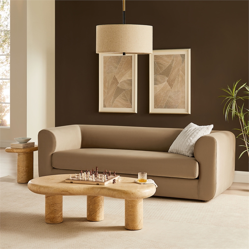 Maklaine Modaway Performance Velvet Upholstered Sofa in Taupe