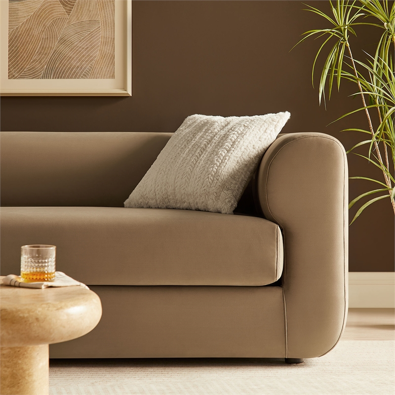 Maklaine Modaway Performance Velvet Upholstered Sofa in Taupe