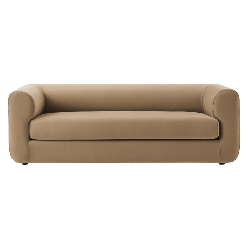 Maklaine Modaway Performance Velvet Upholstered Sofa in Taupe