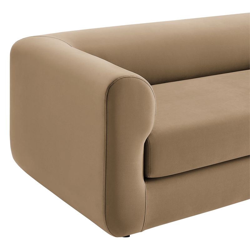 Maklaine Modaway Performance Velvet Upholstered Sofa in Taupe