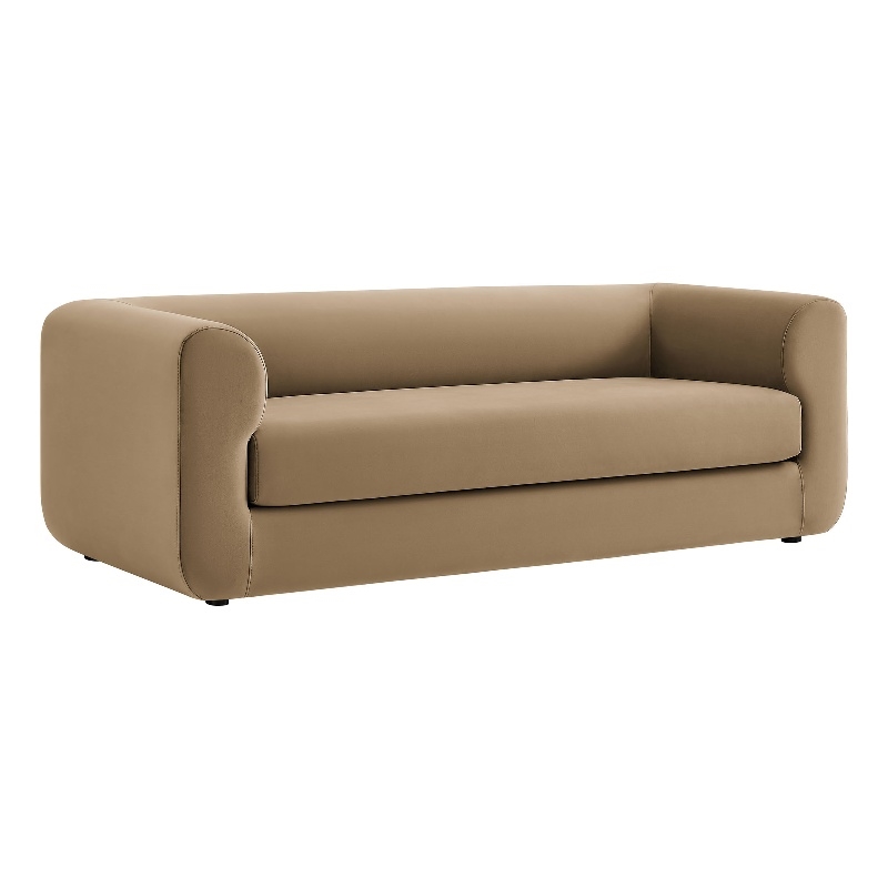 Maklaine Modaway Performance Velvet Upholstered Sofa in Taupe