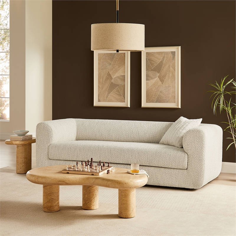 Maklaine Contemporary Boucle Fabric Upholstered Sofa in Pearl