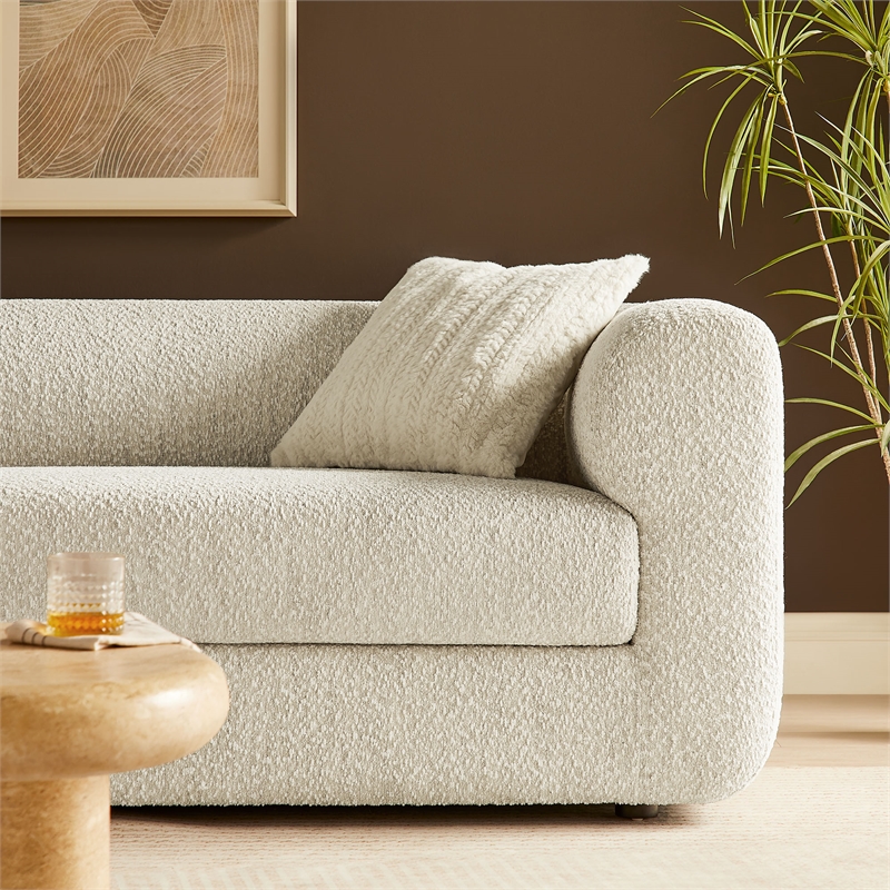 Maklaine Contemporary Boucle Fabric Upholstered Sofa in Pearl