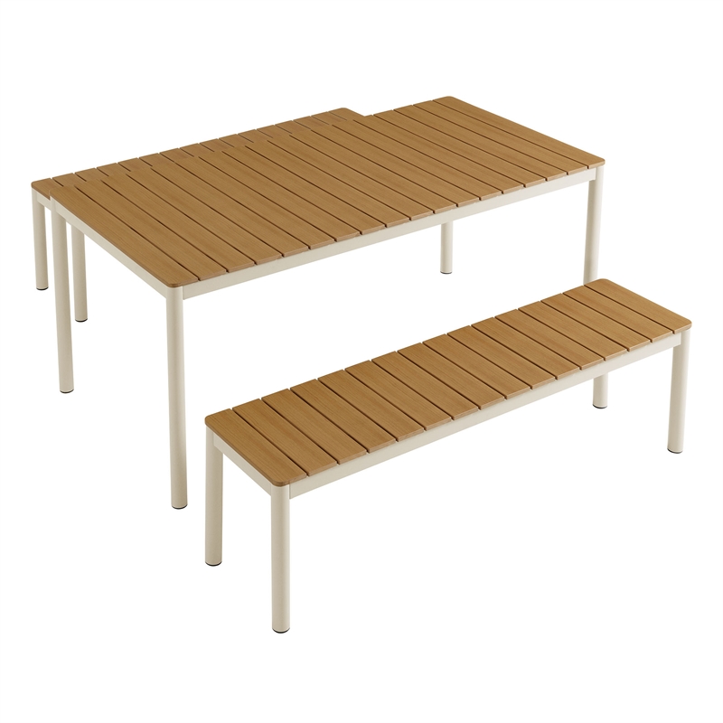 Maklaine Modern / Contemporary Dining Set with Benches in Natural