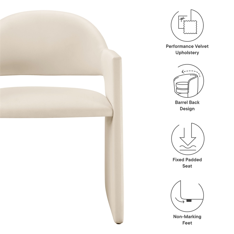Maklaine Contemporary Performance Velvet Dining Armchair in Alabaster