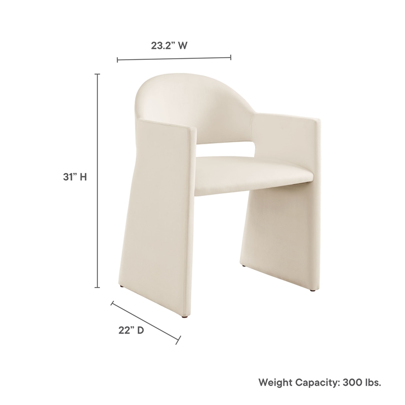 Maklaine Contemporary Performance Velvet Dining Armchair in Alabaster