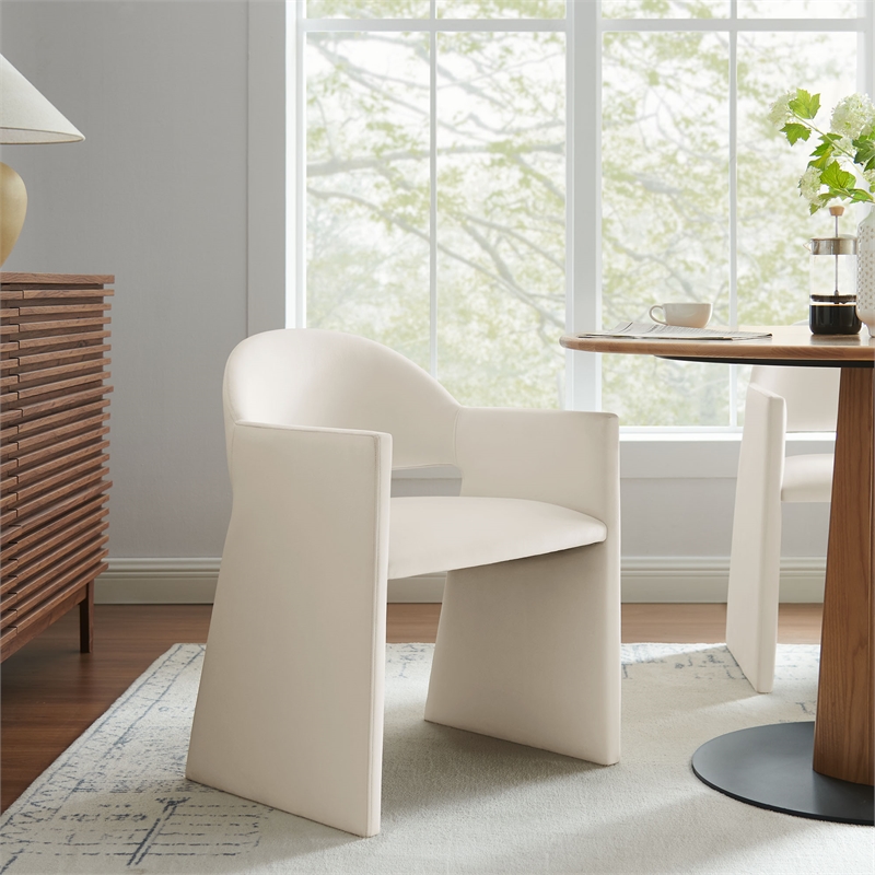 Maklaine Contemporary Performance Velvet Dining Armchair in Alabaster