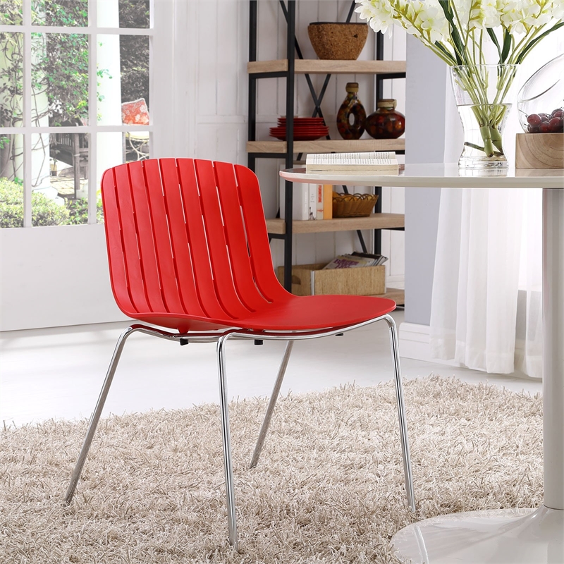 Maklaine Modern / Contemporary Dining Side Chair in Red Finish