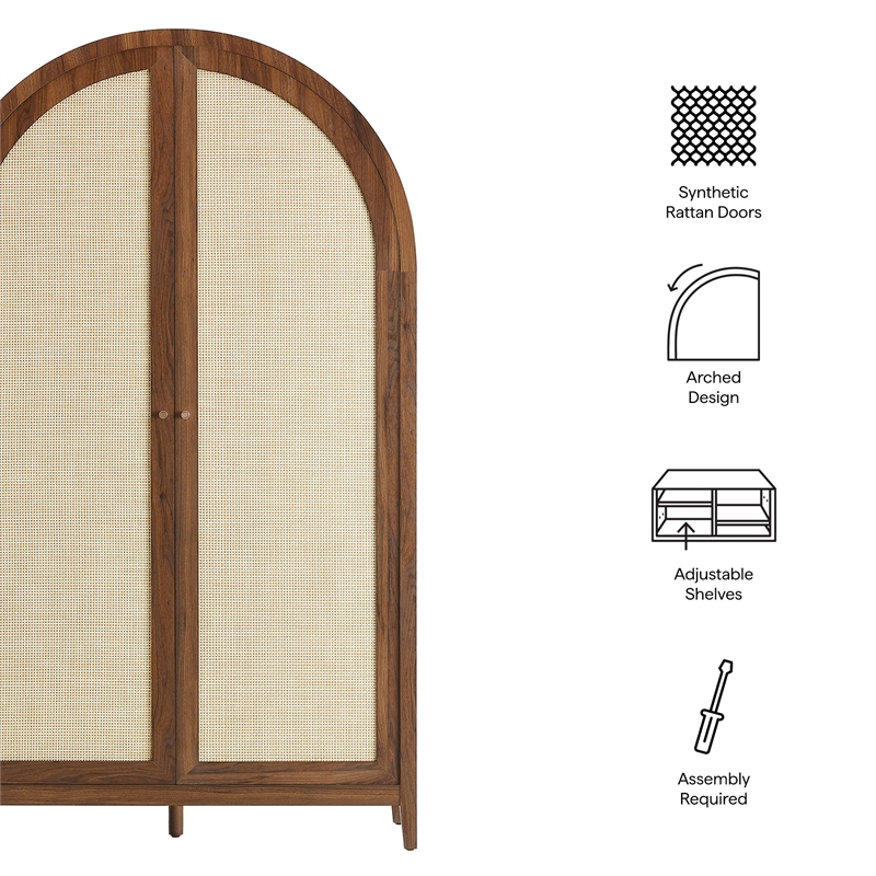 Maklaine Rattan Walnut Storage Cabinet Arched 79