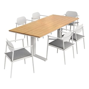 Maklaine 7-Piece Outdoor Patio Aluminum Dining Set in White Light Gray
