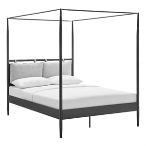 Maklaine 4-Poster Canopy Metal Queen Platform Bed in Charcoal