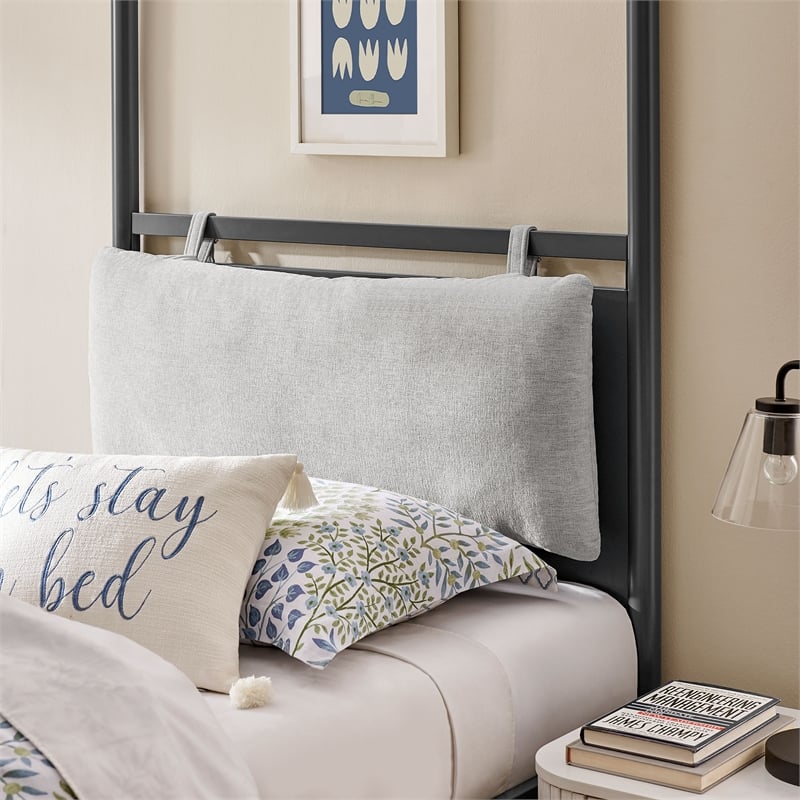 Maklaine 4-Poster Canopy Metal Twin Platform Bed in Charcoal