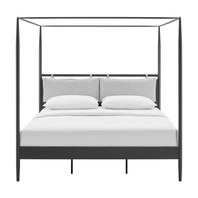 Maklaine 4-Poster Canopy Metal King Platform Bed in Charcoal