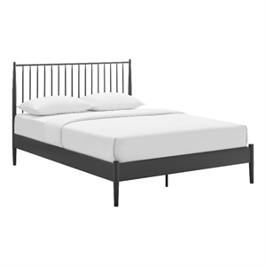 Maklaine Contemporary Spindle Metal Queen Platform Bed in Charcoal