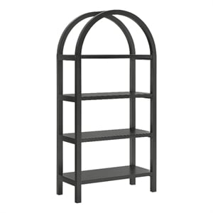 Maklaine Contemporary Pine Wood Frame 60&quot Wide Arched Bookshelf in Black
