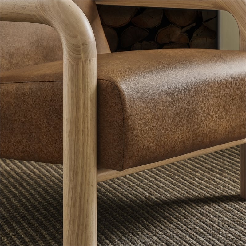 Maklaine Contemporary Vegan Leather Accent Chair in Canyon Oak