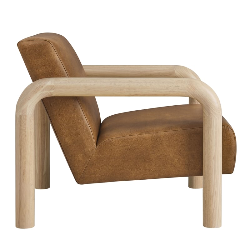 Maklaine Contemporary Vegan Leather Accent Chair in Canyon Oak