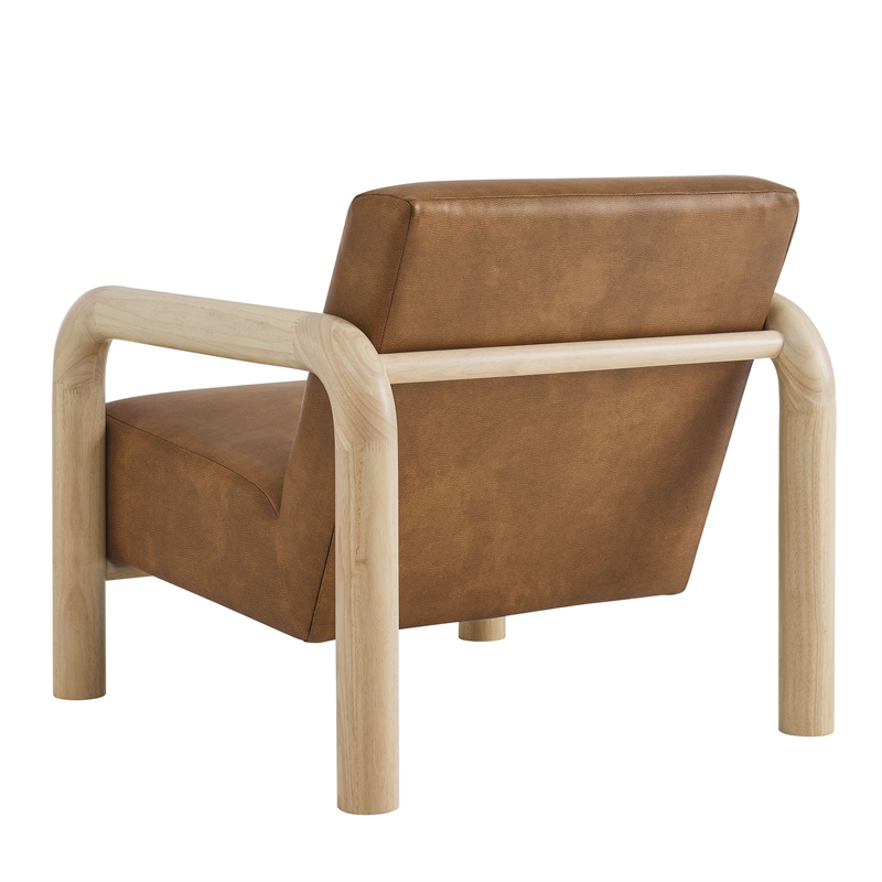Maklaine Contemporary Vegan Leather Accent Chair in Canyon Oak