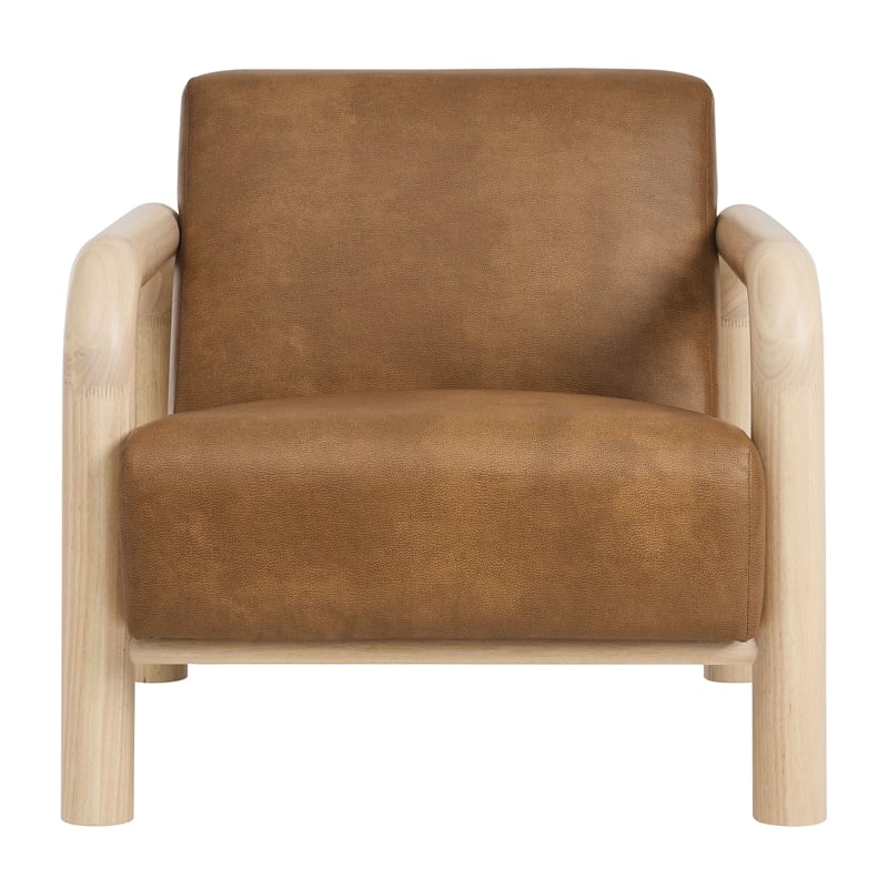 Maklaine Contemporary Vegan Leather Accent Chair in Canyon Oak