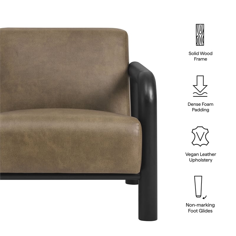 Maklaine Contemporary Vegan Leather Accent Chair in Mushroom Black