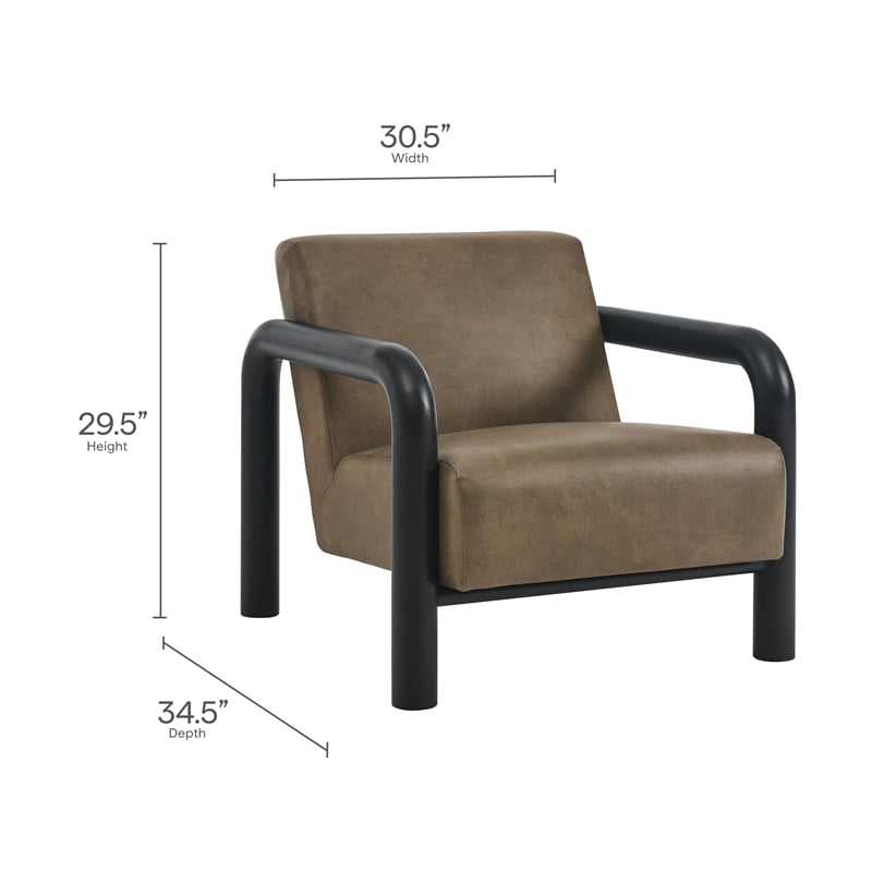 Maklaine Contemporary Vegan Leather Accent Chair in Mushroom Black