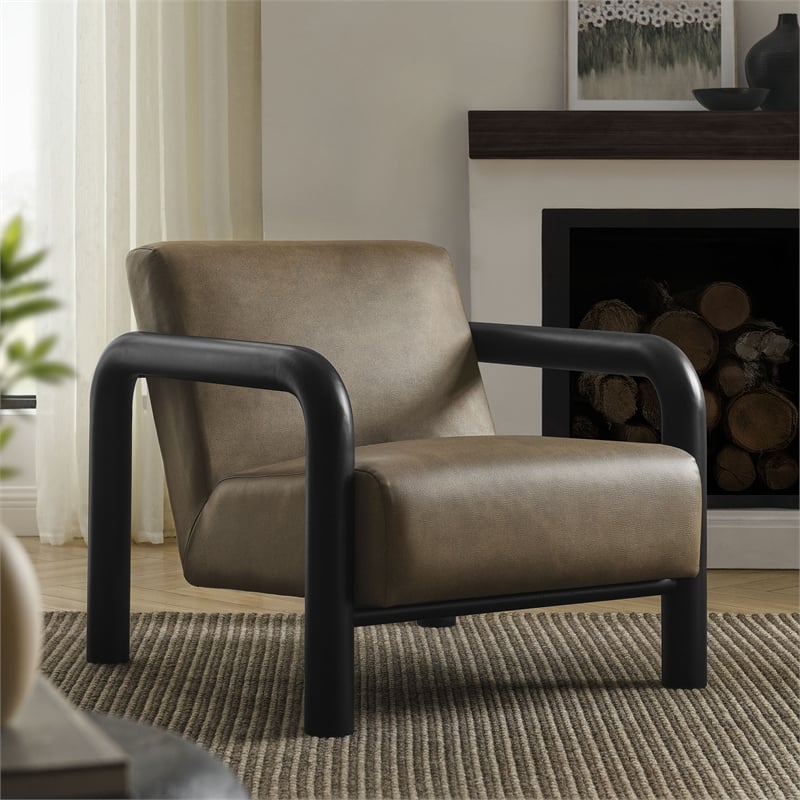 Maklaine Contemporary Vegan Leather Accent Chair in Mushroom Black