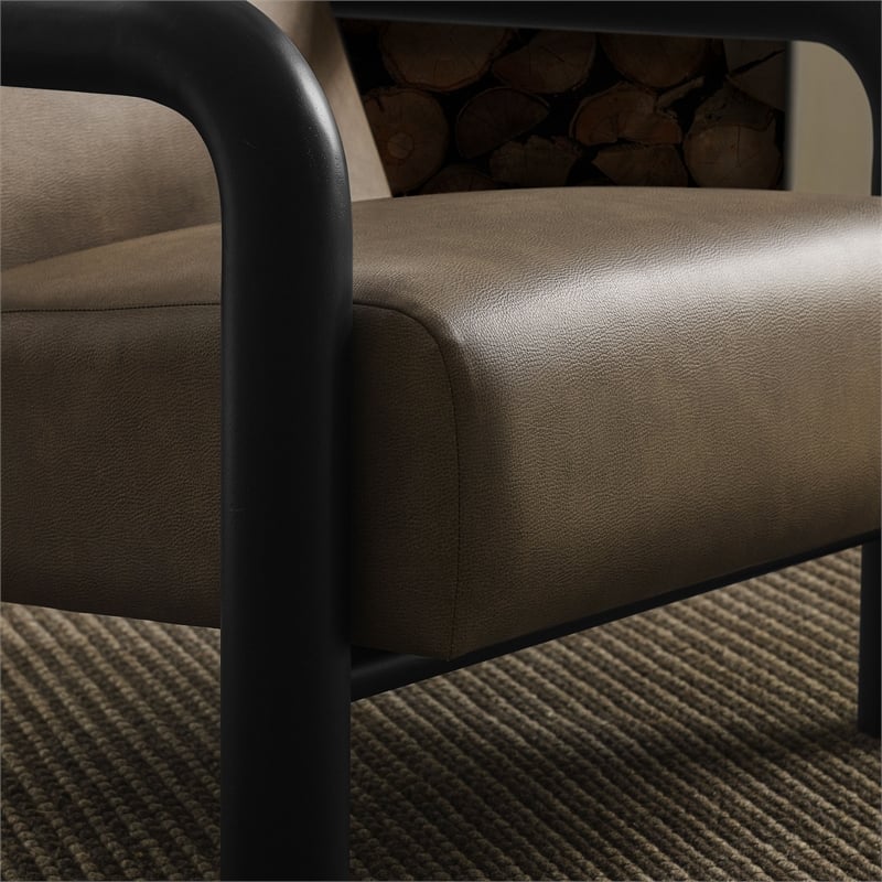 Maklaine Contemporary Vegan Leather Accent Chair in Mushroom Black