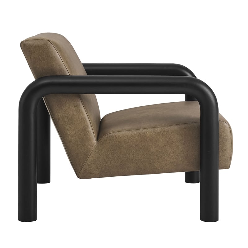 Maklaine Contemporary Vegan Leather Accent Chair in Mushroom Black