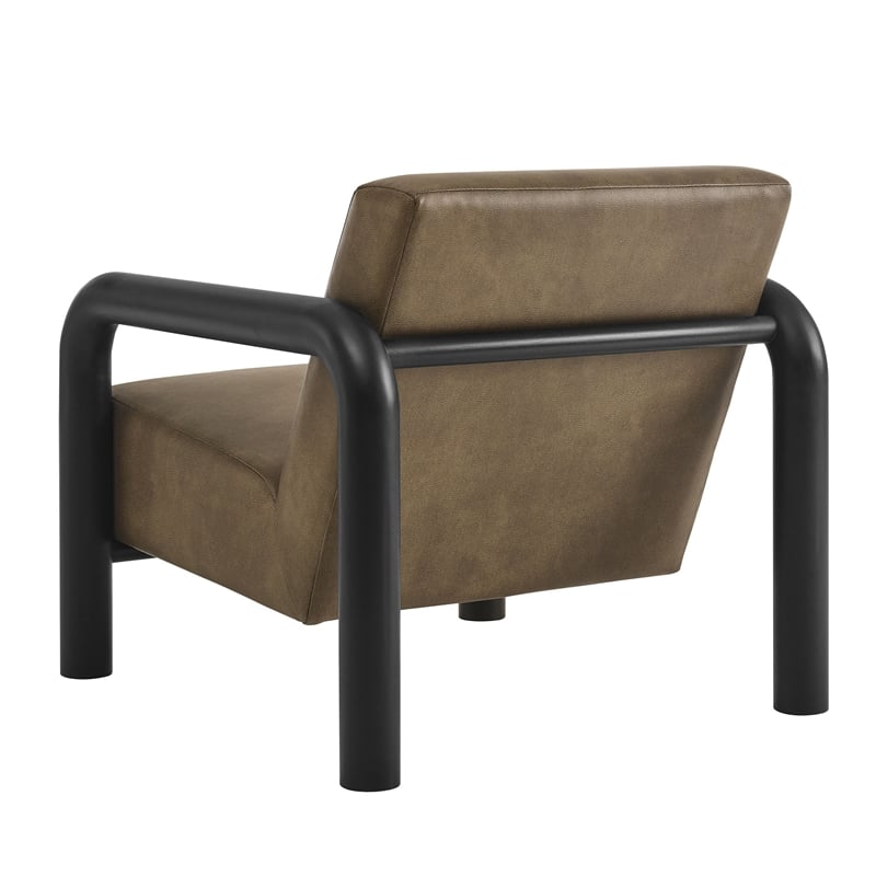 Maklaine Contemporary Vegan Leather Accent Chair in Mushroom Black