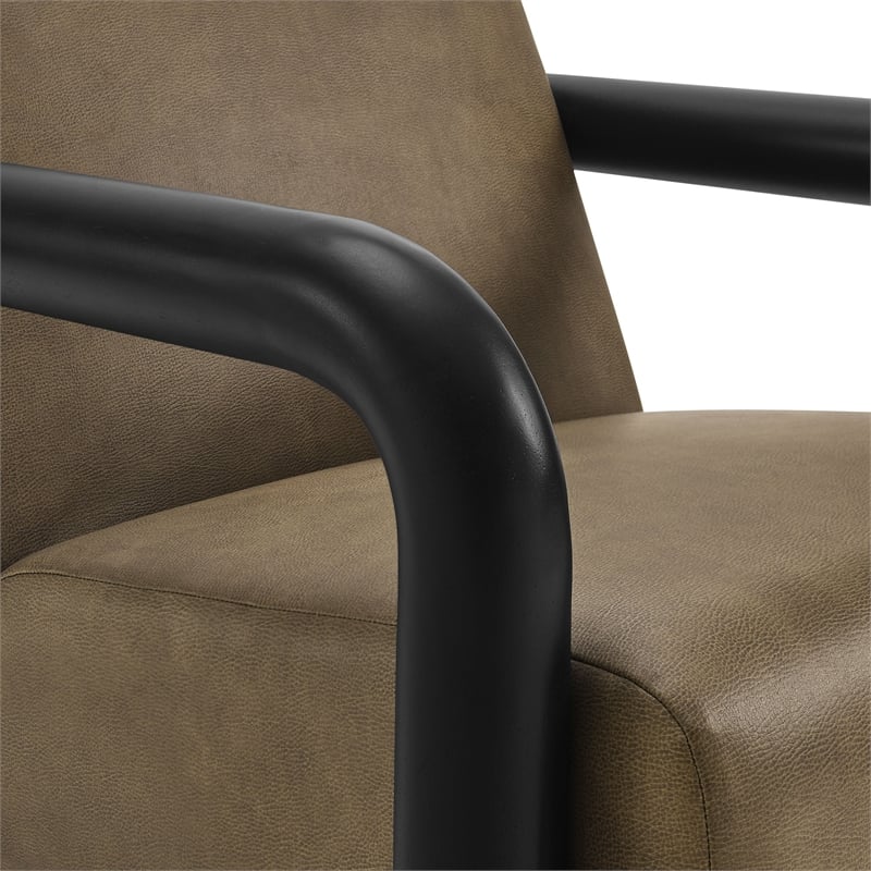 Maklaine Contemporary Vegan Leather Accent Chair in Mushroom Black