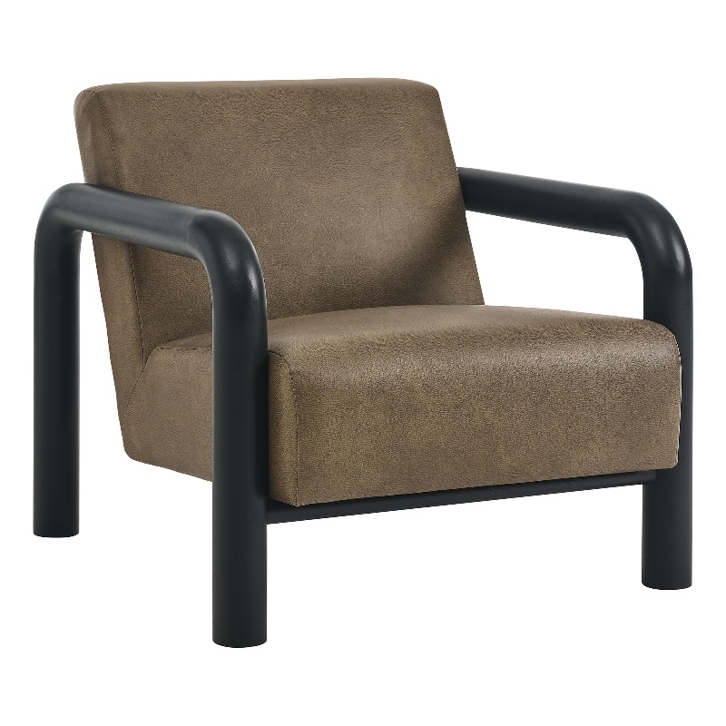 Maklaine Contemporary Vegan Leather Accent Chair in Mushroom Black