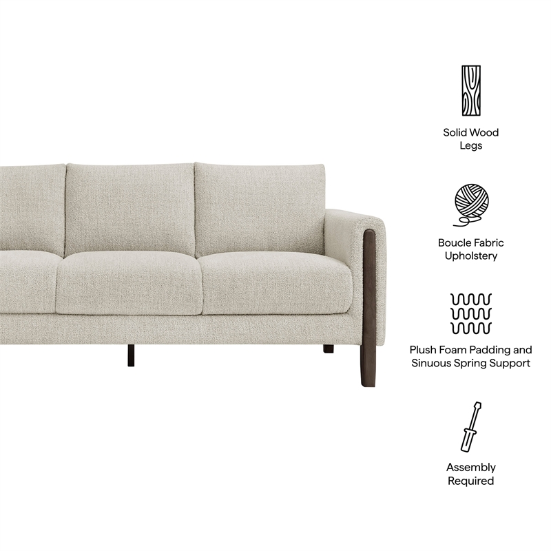 Maklaine Contemporary Boucle Fabric Sofa in Parchment Espresso
