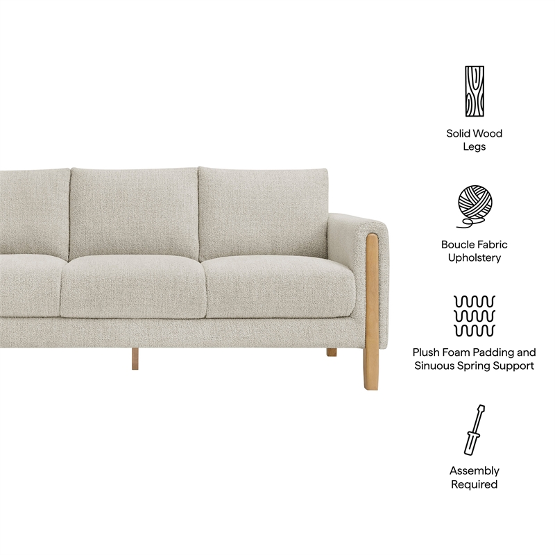 Maklaine Contemporary Upholstered Boucle Fabric Sofa in Parchment Beech