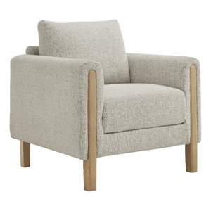 Maklaine Contemporary Boucle Fabric Accent Armchair in Parchment Beech