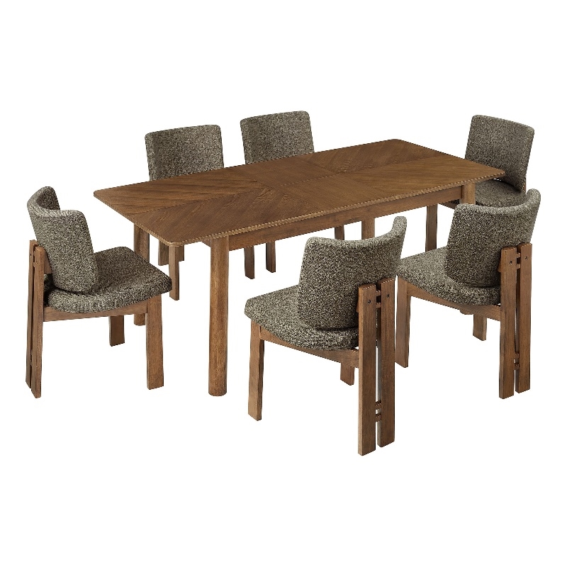 Maklaine Modern / Contemporary 7-Piece Dining Set in Walnut Taupe