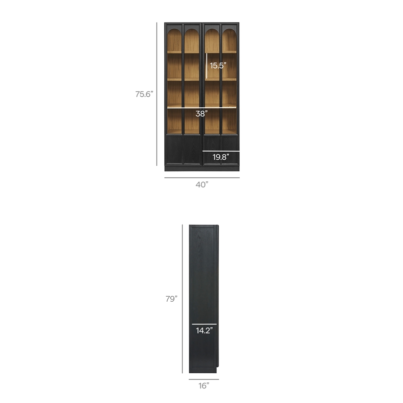 Maklaine Contemporary Solid Wood and Glass Display Cabinet in Black Oak