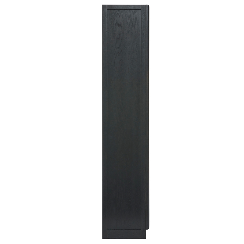 Maklaine Contemporary Solid Wood and Glass Display Cabinet in Black Oak