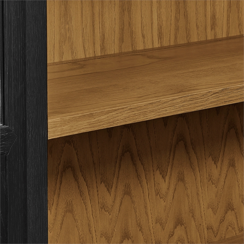 Maklaine Contemporary Solid Wood and Glass Display Cabinet in Black Oak
